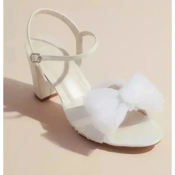 DB STUDIO Pleated Chiffon Bow Mid-Heel Sandals 7.5 - Picture 1 of 13